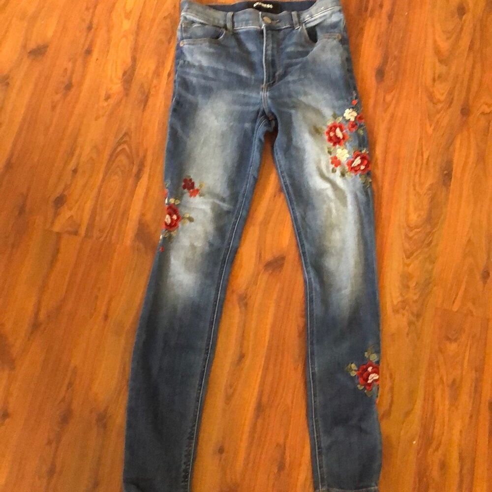 Express Flower and bordered high waisted, skinny jeans, size 4R
